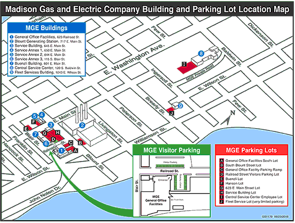 Madison Gas and Electric Company Building and Parking Lot Location Map