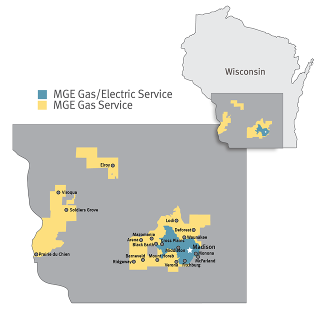 MGE's gas and electric service territory.