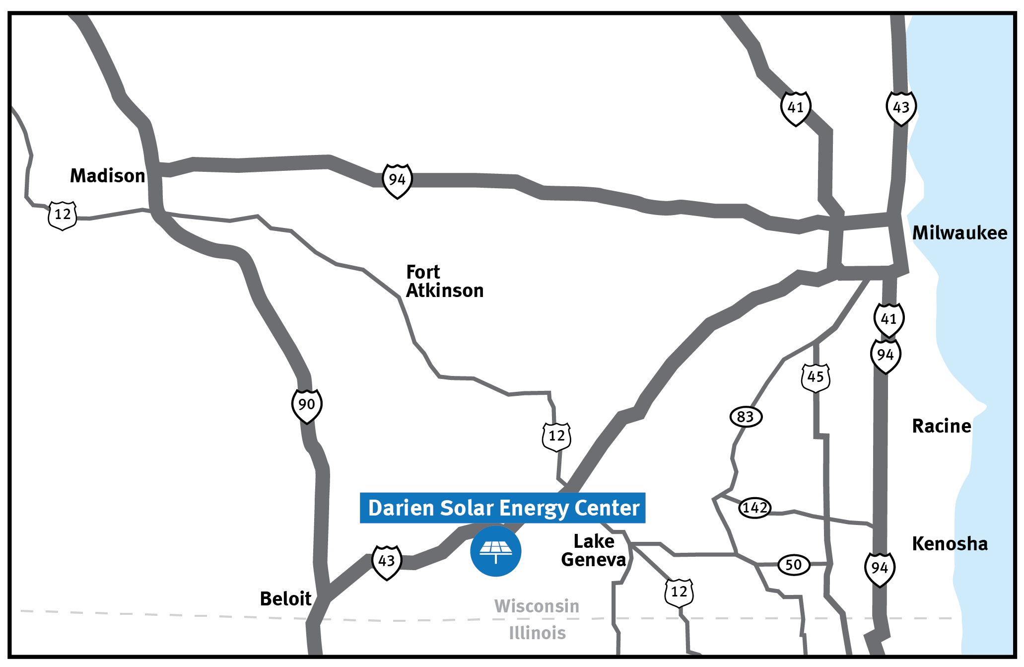 Map of Darien Solar Energy Center in southern Wisconsin