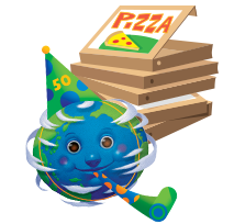Illustration of globe with pizza boxes