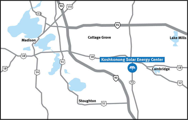 Map on Koshkonong Solar Energy Center in Dane County