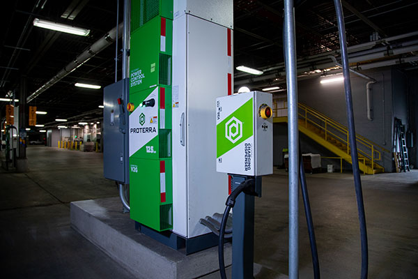 Madison’s Metro Transit recently installed three charging stations at the bus garage for new all-electric buses.