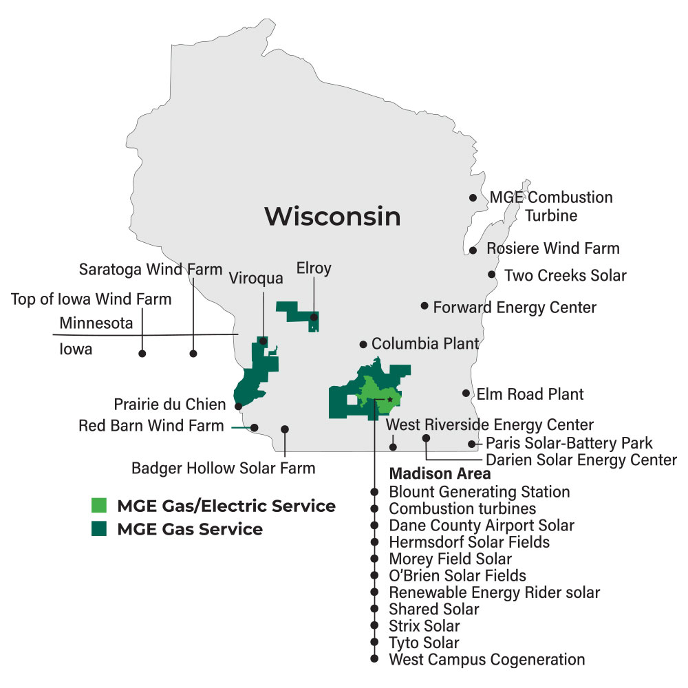 Map of MGE's service area.