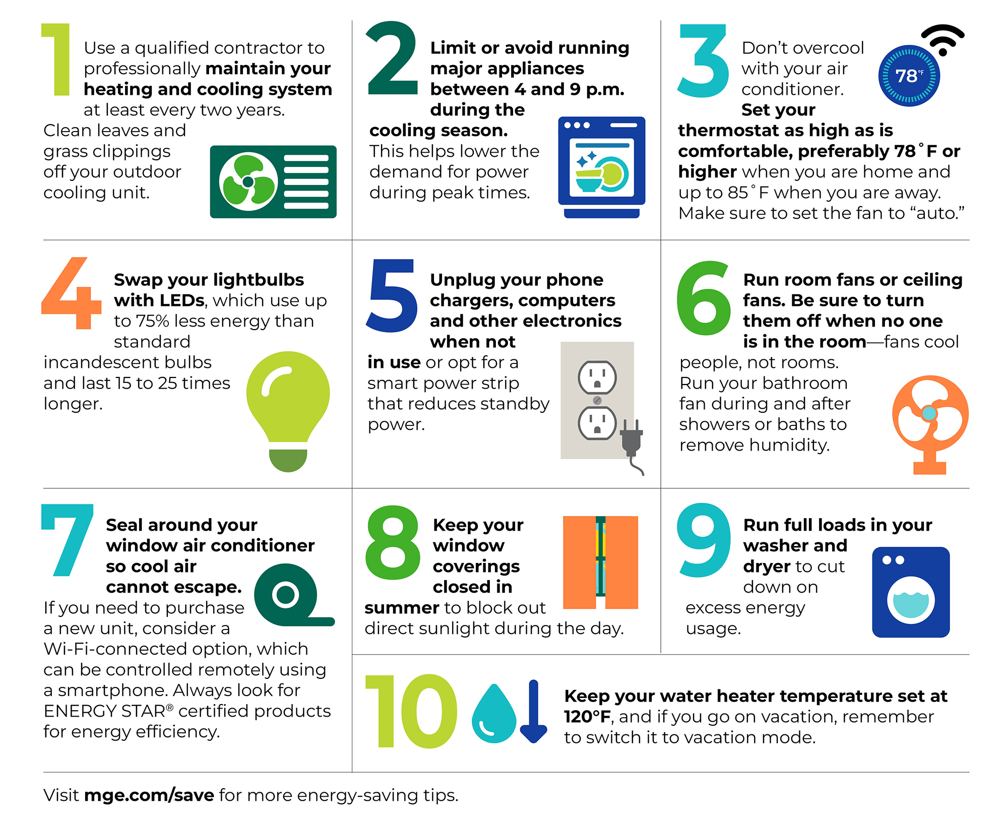 Graphic showing energy-saving tips for the summer