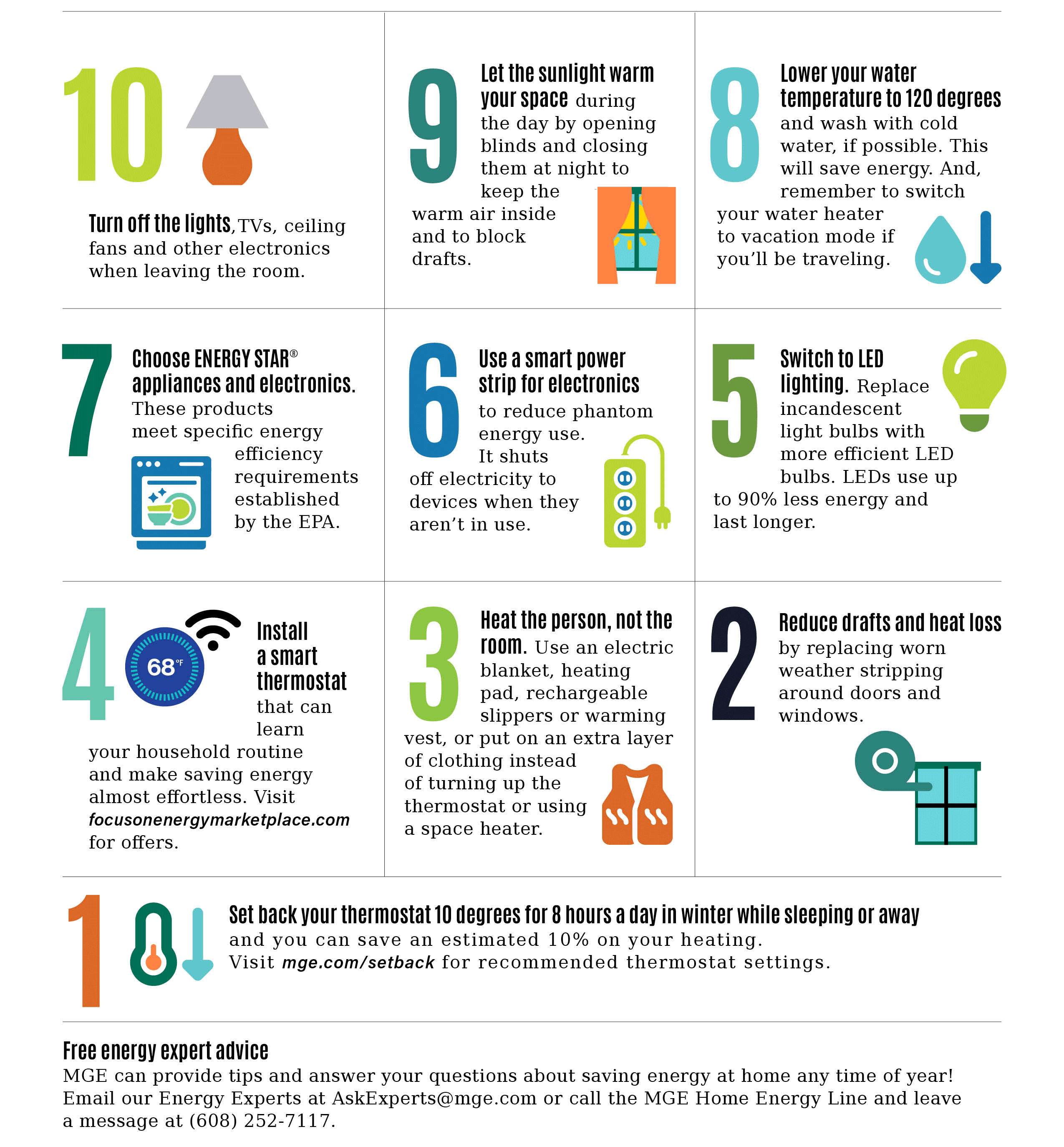 Graphic showing energy-saving tips for the New Year