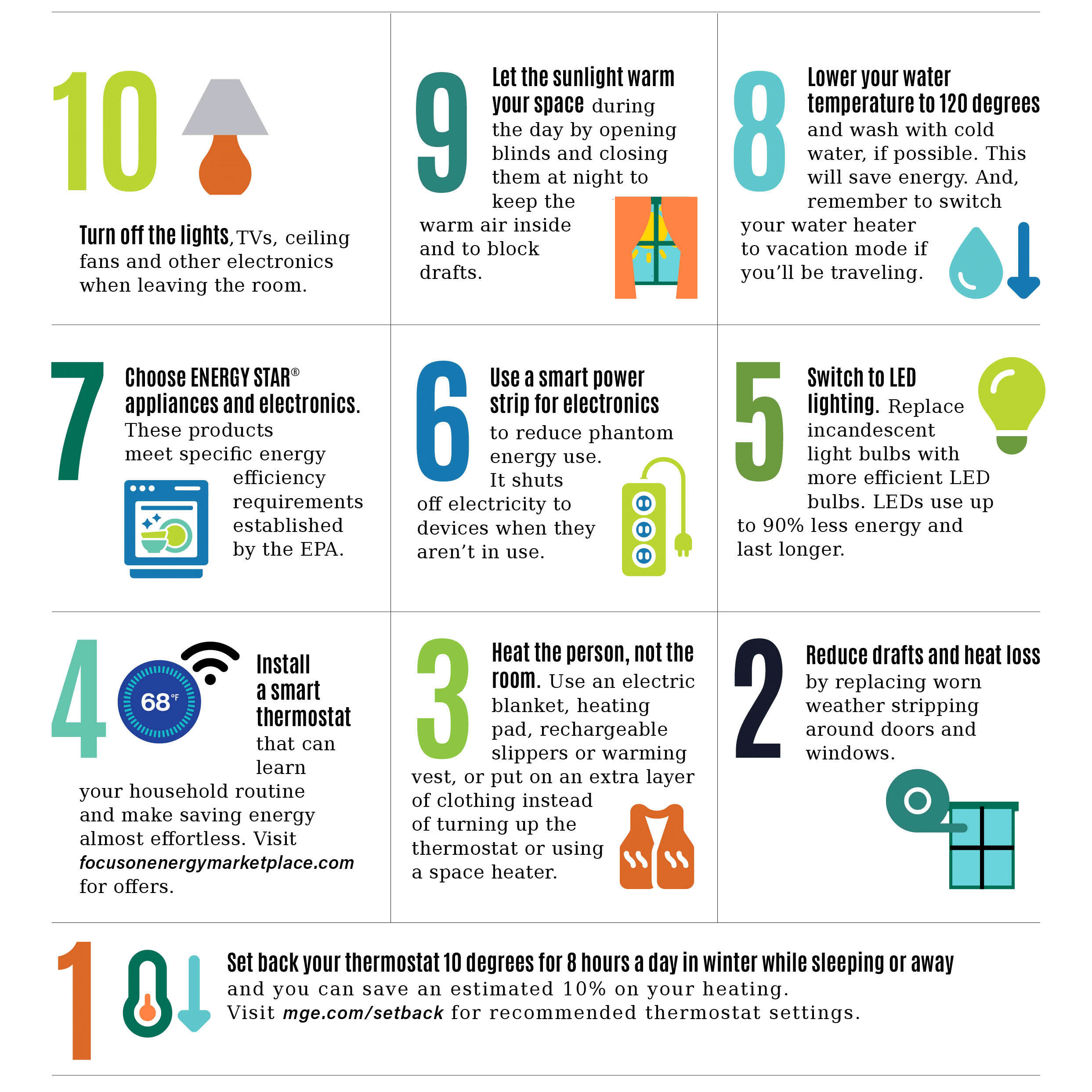 Graphic showing energy-saving tips for the New Year