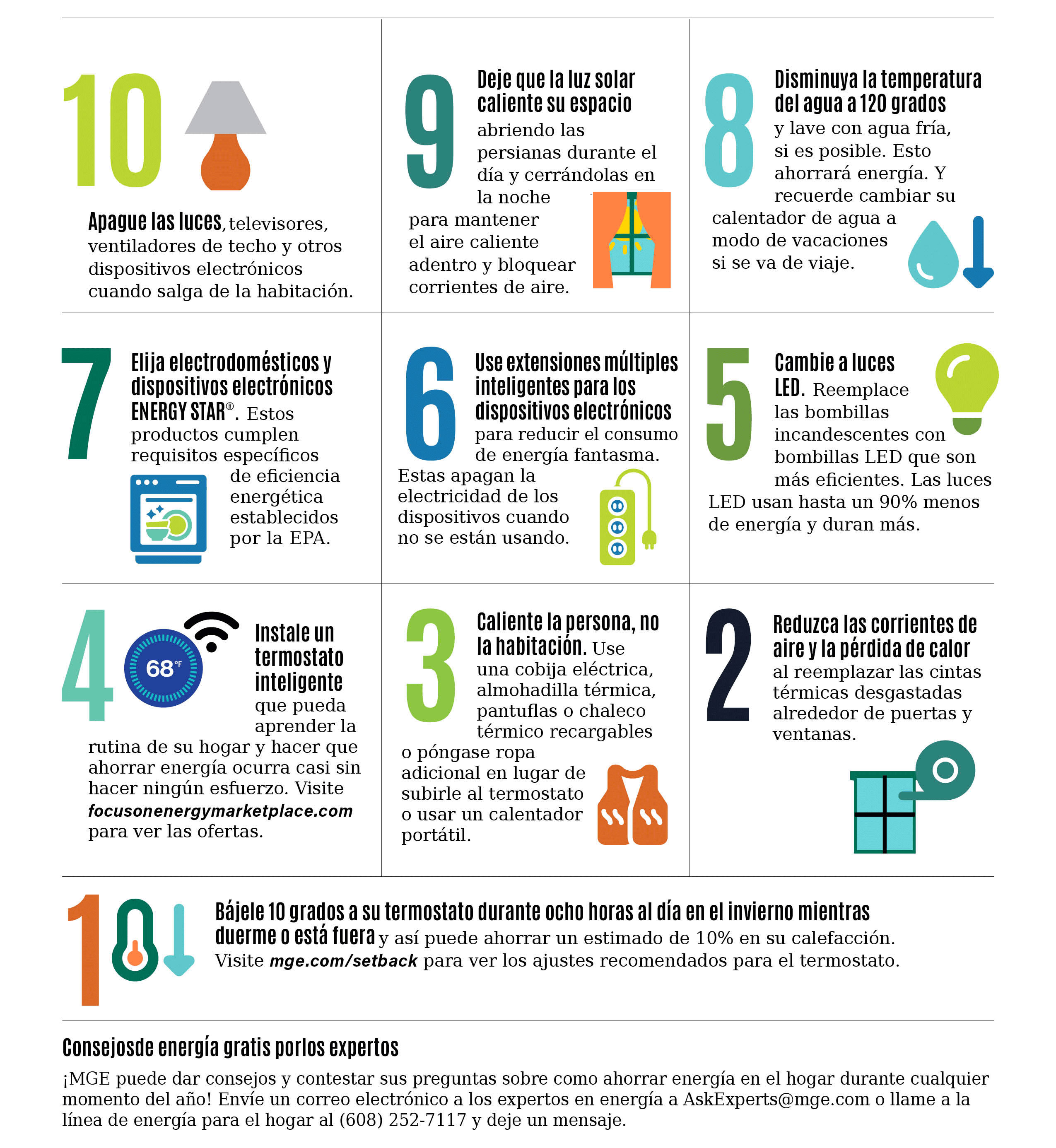 Gráfico que muestra consejos para ahorrar energía para el Año Nuevo