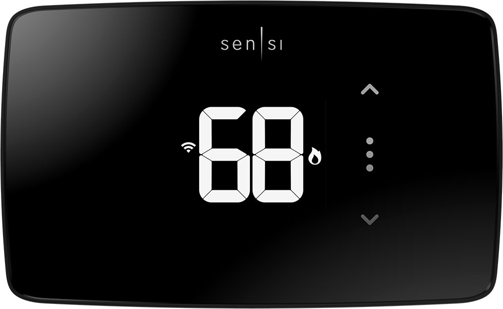 A closeup of a black Sensi Lite smart thermostat.