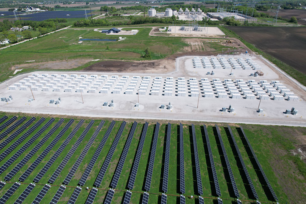 Aerial view of battery storage facility