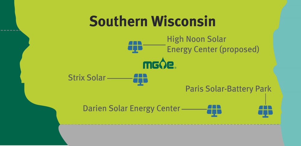 Mapa del sur de Wisconsin que muestra la ubicación de nuevos proyectos