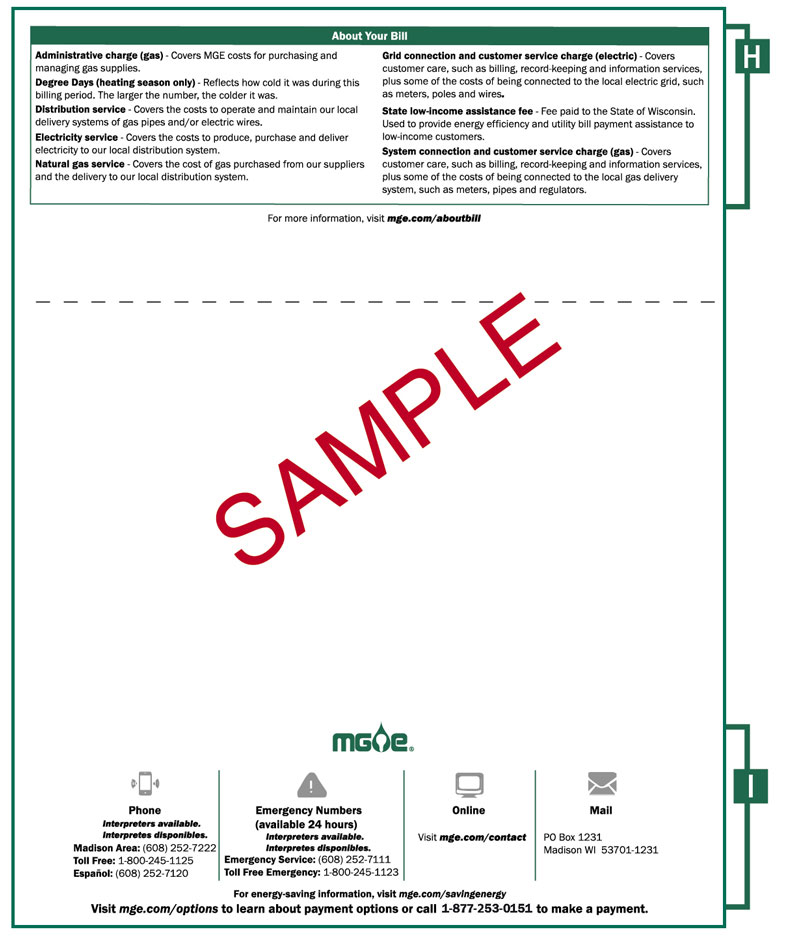 Back page of sample MGE bill.