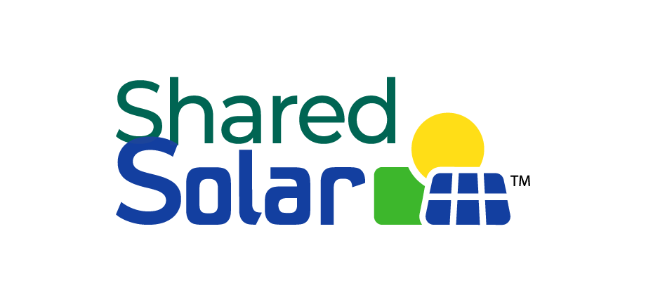 Shared Solar logo. Gree, blue and yellow.