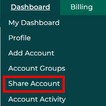 My Account Dashboard menu