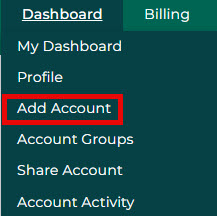 My Account Dashboard menu