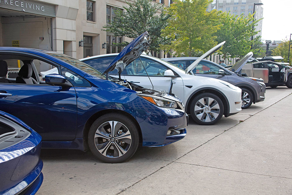 electric vehicles lined up during a community even in Madison