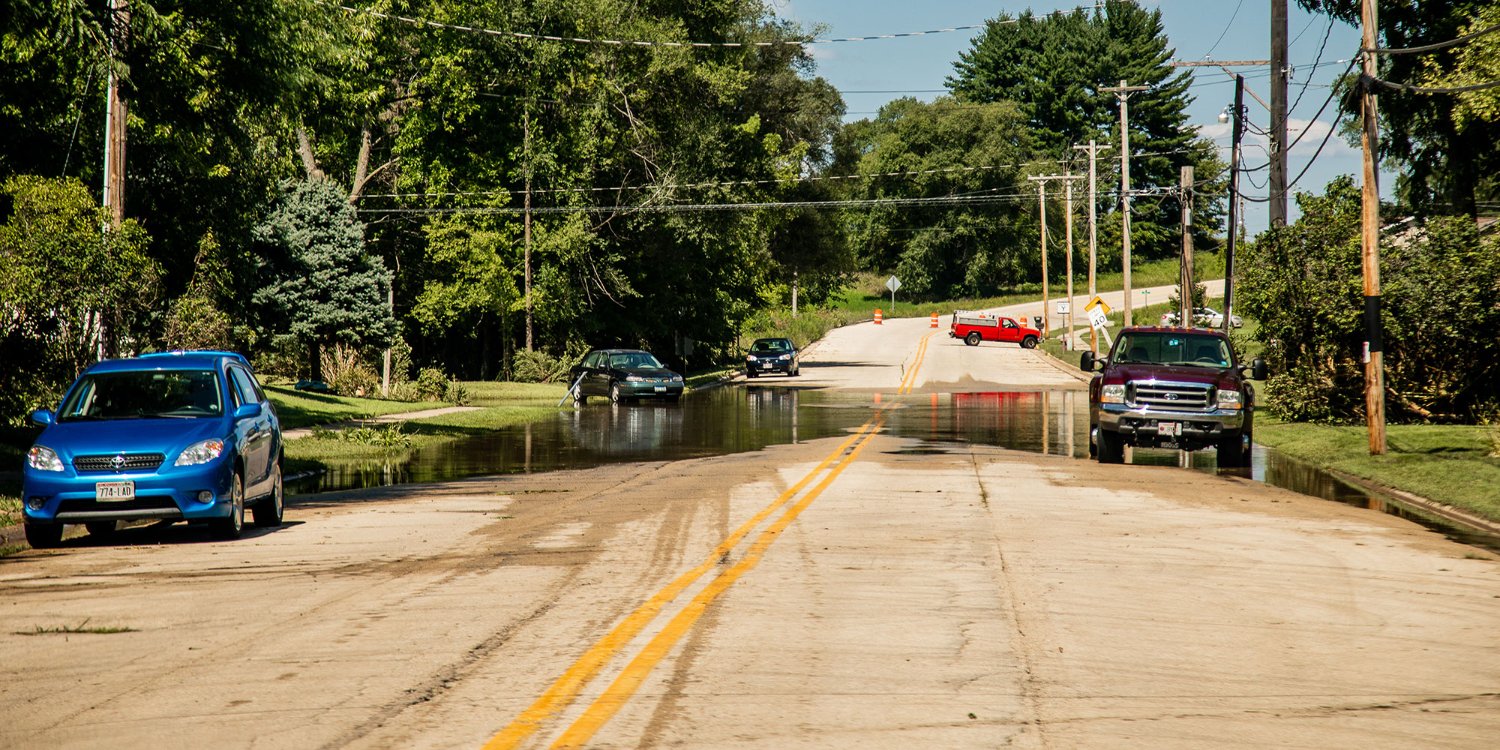 Flooding over a road