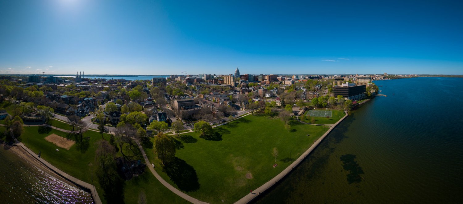 Madison, Wisconsin, aerial view of downtown, on a spring day