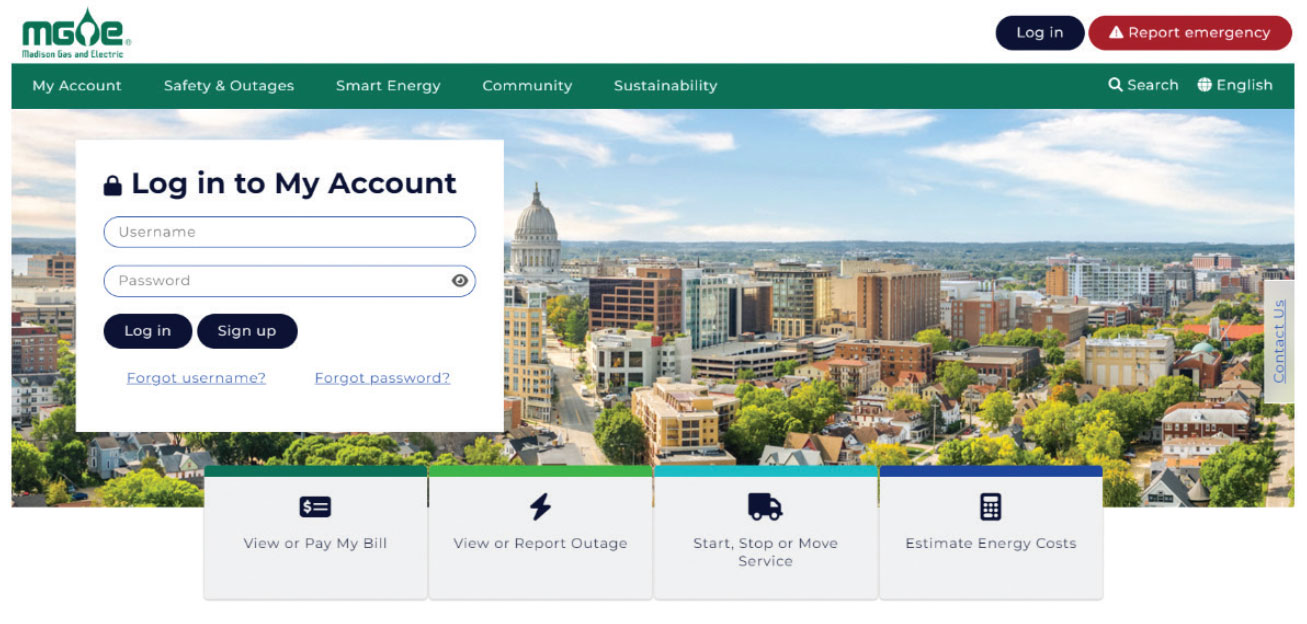 Screenshot of the new mge.com homepage.