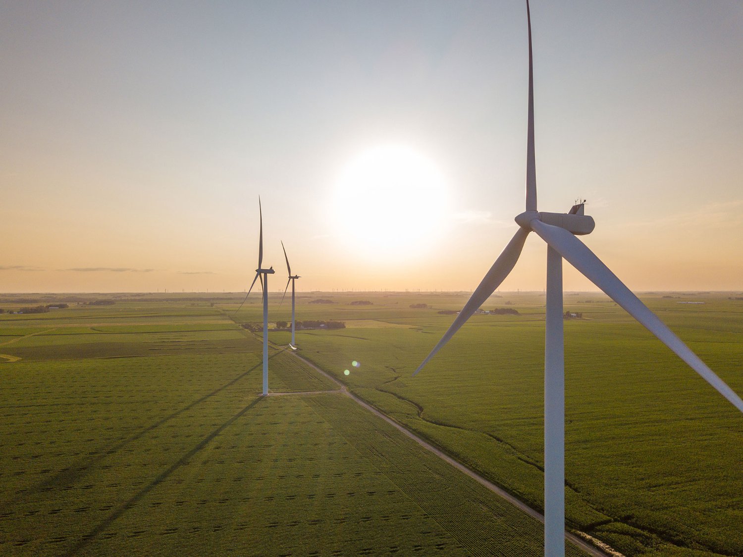Wind turbines at sunrise.