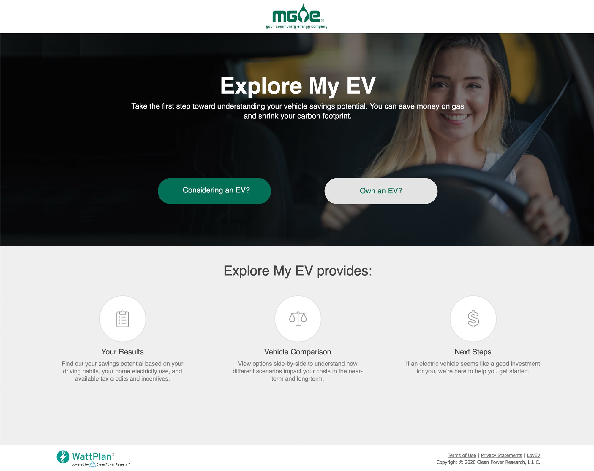 Explore My EV homepage screenshot