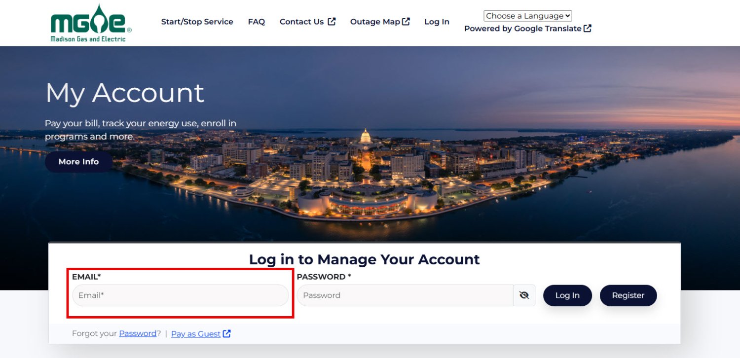My Account login screenshot