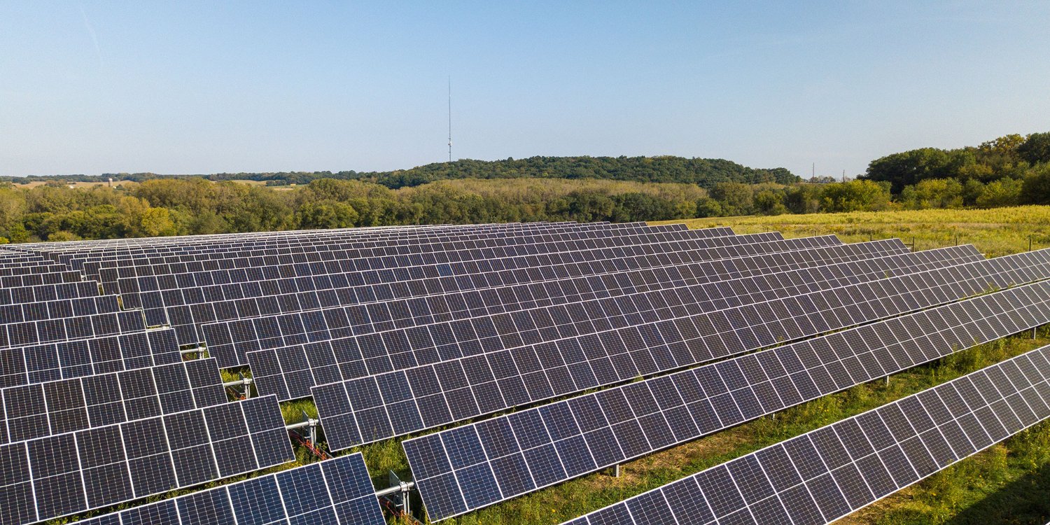 Solar panels in a field.