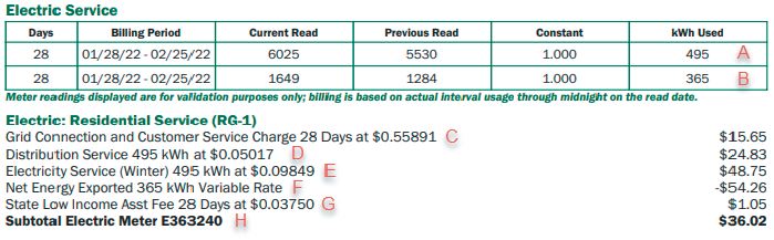 Example of a bill with net metering.