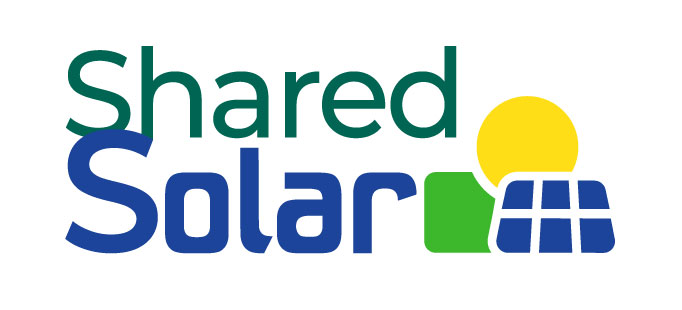 Shared Solar logo. Gree, blue and yellow.