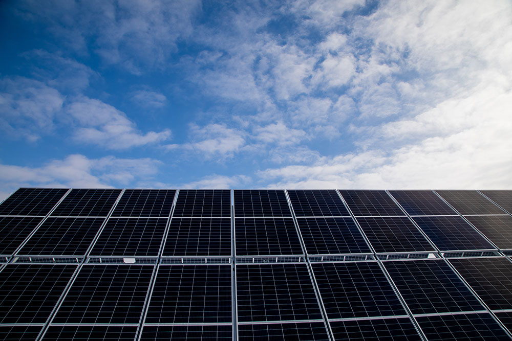 Solar array with blue sky.