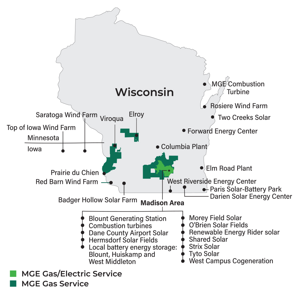 Map of MGE's service area.