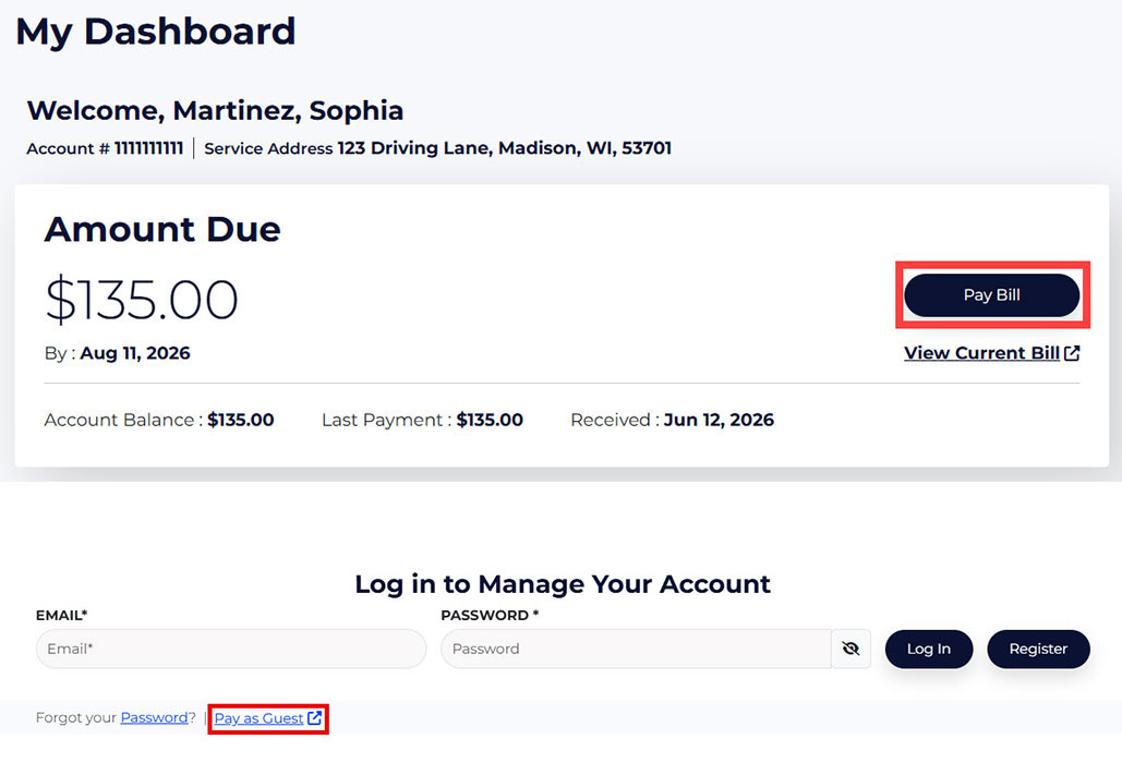 Pay Bill and My Account login screenshots